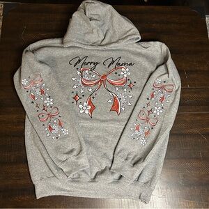 Merry Mama Christmas Gray Hoodie Sweatshirt.